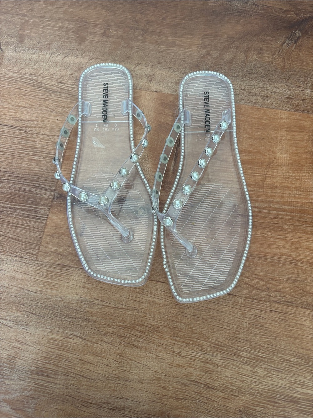 Steve Madden Clear Rhinestone Strap Toe-Post Sandals - Clear
